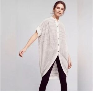 Anthropologie Cream Button-Front Draped Long Cardigan